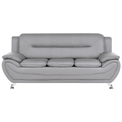 Beliani Sofa 3 Seater Leira Faux Leather Grey - image 1