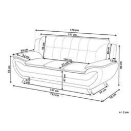 Beliani Sofa 3 Seater Leira Faux Leather Grey - thumbnail 3