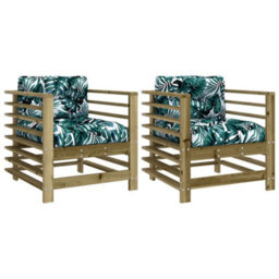 Berkfield Garden Chairs With Cushions 2 Pcs Impregnated Wood Pine - thumbnail 2