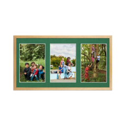 AK Frames 40X20Cm Oak Sleek Multi Photo Frame With Emerald Mount - Holds 3 Apertures (3X) 6X4 Photos