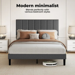 Levede Bed Frame Small Double Soft Upholstered Linen Fabric Wooden Slat - thumbnail 8