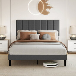 Levede Bed Frame Small Double Soft Upholstered Linen Fabric Wooden Slat - thumbnail 1