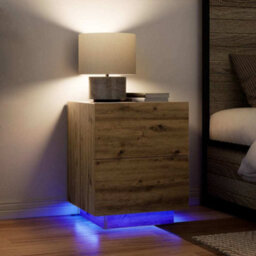 Berkfield Modern Bedside Cabinet With Led Lights Artisan Oak 45X40X55 Cm - thumbnail 4