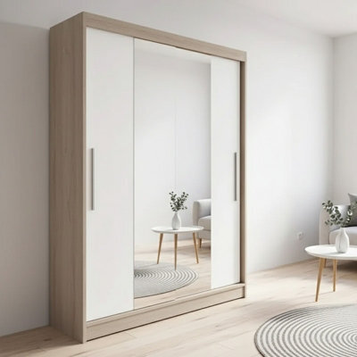 Sliding Wardrobe Neomi 01 120 Cm With Mirror Body Sonoma Front White - image 1