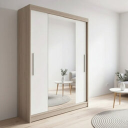 Sliding Wardrobe Neomi 01 120 Cm With Mirror Body Sonoma Front White - thumbnail 1