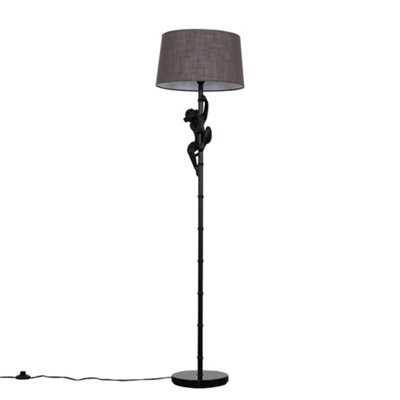 Valuelights Modern Black Hanging Monkey Floor Lamp With Grey Tapered Shade - Includes 6W Led Bulb 3000K Warm White - image 1