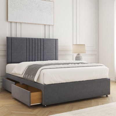 Bsspoke Monaco Divan Bed Set Steel Plush Velvet With 24Inch Headboard & 4 Drawers Mattress In 4Ft6 4Ft 5Ft 6Ft - image 1