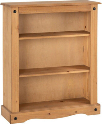 Seconique Corona 3 Shelf Low Bookcase In Distressed Waxed Pine Finish - image 1