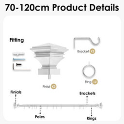 Oxford Homeware Satin Chrome Effect Extendable Curtain Pole With Metal Lamp Finials, (L)700mm-1200mm (Dia)28mm - thumbnail 4