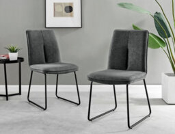 Furniturebox Uk Palma Black Semi-Gloss Round Pedestal Dining Table & 4 Dark Grey Fabric Halley Black Leg Chairs - thumbnail 8