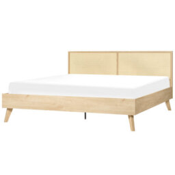 Beliani Bed Rattan Monpazier 180 X 200 Cm (Eu Super King) Light Brown