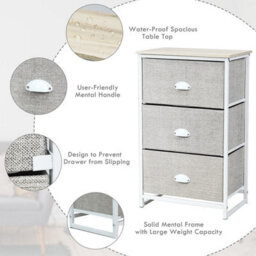 Gainoom Chest Of Drawers With 3 Drawers Home Metal Frame Storage Organizer Unit White - thumbnail 8