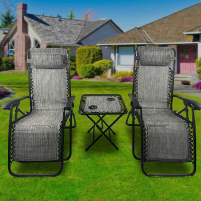 Birchtree Zero Gravity Chairs Sun Recliner Adjustable Chairs Folding Table Set Reclining Loungers Drink Holder Grey - image 1