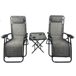 Birchtree Zero Gravity Chairs Sun Recliner Adjustable Chairs Folding Table Set Reclining Loungers Drink Holder Grey - thumbnail 2