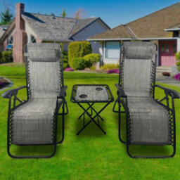 Birchtree Zero Gravity Chairs Sun Recliner Adjustable Chairs Folding Table Set Reclining Loungers Drink Holder Grey - thumbnail 1