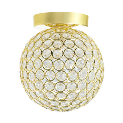Happy Homewares Modern Polished Gold And Beaded Glass Ip44 Bathroom Ceiling Light - image 1