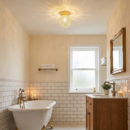Happy Homewares Modern Polished Gold And Beaded Glass Ip44 Bathroom Ceiling Light - thumbnail 5
