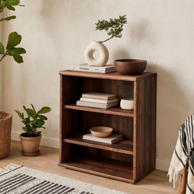 Wyld Haus Bucharest 2-Shelf Low Wide Wooden Bookcase - Vintage Oak, 730X340X854mm - image 1