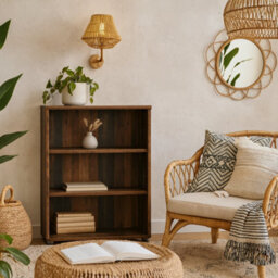 Wyld Haus Bucharest 2-Shelf Low Wide Wooden Bookcase - Vintage Oak, 730X340X854mm - thumbnail 2