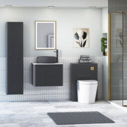 Royal Bathrooms Avenza 600mm Matt Obsidian Black Wall Hung Bathroom Countertop Vanity Unit 1 Drawer With Milan Black Basin - thumbnail 4