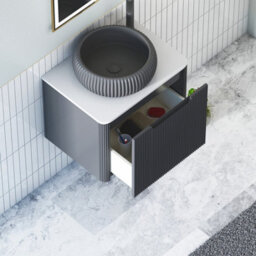 Royal Bathrooms Avenza 600mm Matt Obsidian Black Wall Hung Bathroom Countertop Vanity Unit 1 Drawer With Milan Black Basin - thumbnail 5