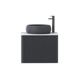 Royal Bathrooms Avenza 600mm Matt Obsidian Black Wall Hung Bathroom Countertop Vanity Unit 1 Drawer With Milan Black Basin - thumbnail 6