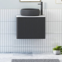 Royal Bathrooms Avenza 600mm Matt Obsidian Black Wall Hung Bathroom Countertop Vanity Unit 1 Drawer With Milan Black Basin - thumbnail 1