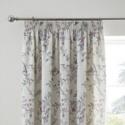 Dreams & Drapes Jazmine 100% Cotton Floral Print Pair Of Heather Pencil Pleat Curtains With Tie-Backs - thumbnail 2