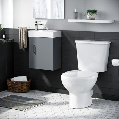 Nes Home 400mm Cloakroom Wall Hung Basin Vanity Unit & Close Coupled Toilet Dark Grey - image 1