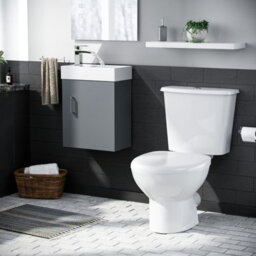 Nes Home 400mm Cloakroom Wall Hung Basin Vanity Unit & Close Coupled Toilet Dark Grey - thumbnail 1