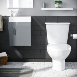Nes Home 400mm Cloakroom Wall Hung Basin Vanity Unit & Close Coupled Toilet Dark Grey - thumbnail 3