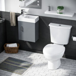 Nes Home 400mm Cloakroom Wall Hung Basin Vanity Unit & Close Coupled Toilet Dark Grey - thumbnail 2