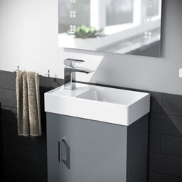 Nes Home 400mm Cloakroom Wall Hung Basin Vanity Unit & Close Coupled Toilet Dark Grey - thumbnail 5
