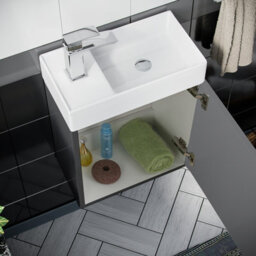 Nes Home 400mm Cloakroom Wall Hung Basin Vanity Unit & Close Coupled Toilet Dark Grey - thumbnail 6