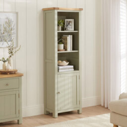 The Furniture Market Marbury Sage Green Painted Tall Narrow Bookcase With 1 Door Cupboard - thumbnail 1