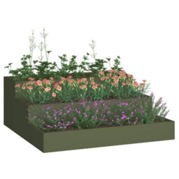 Berkfield Modern Garden Planter Olive Green 90 X 90 X 35 Cm Steel - thumbnail 3