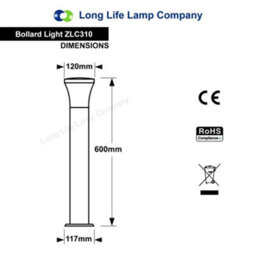 Long Life Lamps Company Modern Led Bollard Light Stainless Zlc310K With Warm White 5W E27 Clear Candle - thumbnail 2