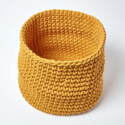 Homescapes Yellow Cotton Knitted Round Storage Basket, 42 X 37 Cm - thumbnail 2