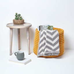Homescapes Yellow Cotton Knitted Round Storage Basket, 42 X 37 Cm - thumbnail 4