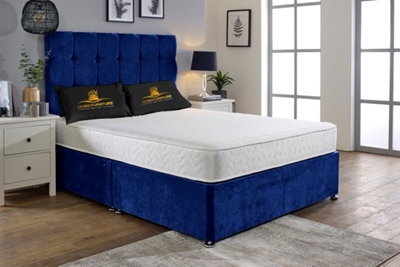UKBEDFURNITURE Senator Blue Plush Divan Bed With 2 Foot End Drawers & 26 Inch Headboard - image 1