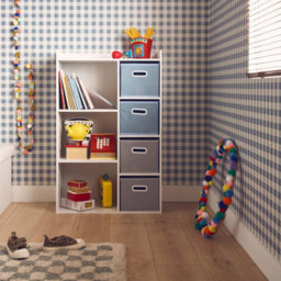 Sweeek - Children's Storage Unit With 4 Velvet Baskets Camille Blue 129.5X62X96 Cm