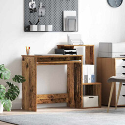 Berkfield Durable Brown Computer Desk Old Wood Engineered Wood Medium Storage - thumbnail 2