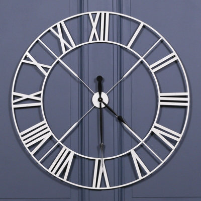 Distressed Off White Extra Large 110 Cm Wall Clock With Black Hands - image 1