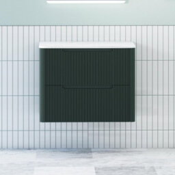Royal Bathrooms Avenza 600mm Deep Moss Green Wall Hung Bathroom  Vanity Unit 2 Drawer Carrara White Undrilled Worktop & No Basin - thumbnail 1