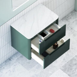 Royal Bathrooms Avenza 600mm Deep Moss Green Wall Hung Bathroom  Vanity Unit 2 Drawer Carrara White Undrilled Worktop & No Basin - thumbnail 5
