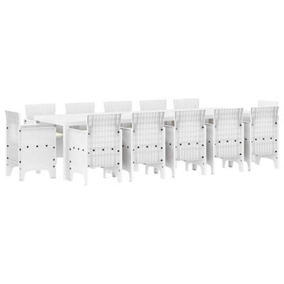 Berkfield Modern Garden Dining Set 13 Pcs White Poly Rattan And Cotton