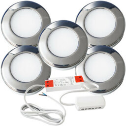 5 Pack Chrome Round Under Cabinet Led Lights With Driver Kit - Natural White 4000K