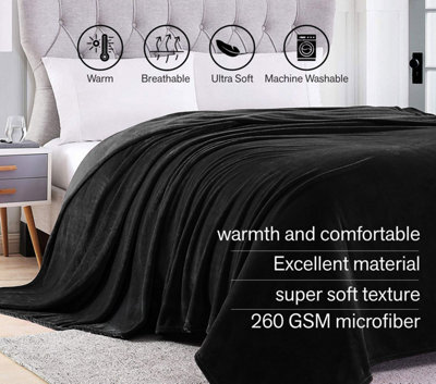 Ameha Fleece Plain Blanket, Lightweight & Reversible Throw For Travel, Bed & Sofa Blanket, Black Single 130X150Cm - image 1