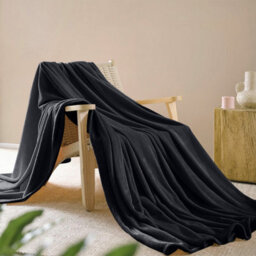 Ameha Fleece Plain Blanket, Lightweight & Reversible Throw For Travel, Bed & Sofa Blanket, Black Single 130X150Cm - thumbnail 6