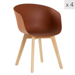 Nordlys Set Of 4 Wood And Terracotta Polypropylene Dining Chairs Modern Design Style Dining Room